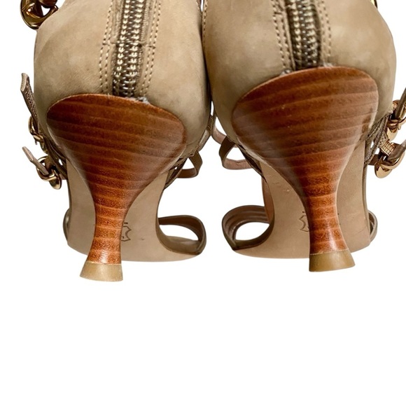Stuart Weitzman Nuarache Gladiator Sandals Tan Nubuck Leather 7.5 Kitten Heel - Picture 10 of 16